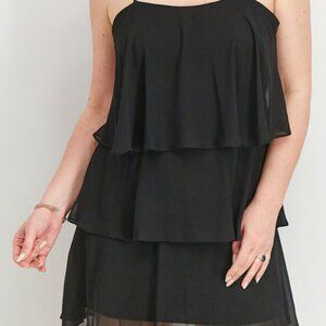 SAM EDELMAN Squared Neckline Sleeveless Tiered Dress In Black Large
